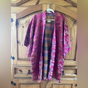 Women Double Peach pink gold Asian kimono robe - one size - NWT
